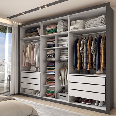 Guarda-Roupa Casal Severo 6 Portas 6 Gavetas com Espelho Preto - Panorama Móveis