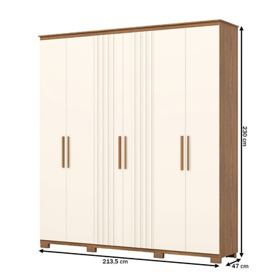 Guarda-Roupa Casal ávila Soft 6 Portas 4 Gavetas Ripado Nature/Off White - Henn