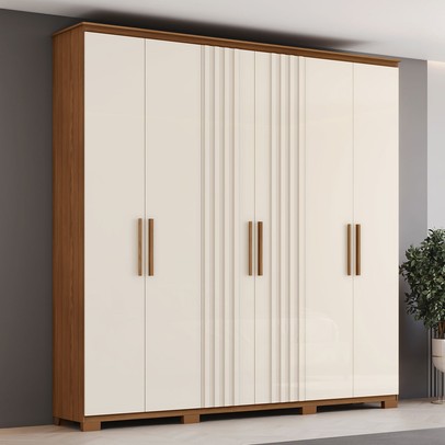 Guarda-Roupa Casal ávila Soft 6 Portas 4 Gavetas Ripado Nature/Off White - Henn
