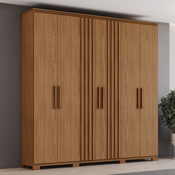 Guarda-Roupa Casal ávila Soft 6 Portas 4 Gavetas Ripado Nature - Henn