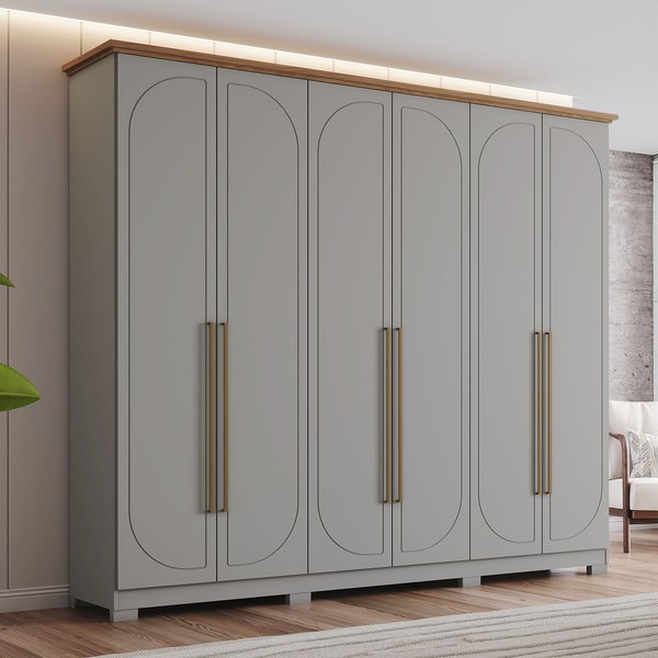 Guarda-Roupa Casal Americano Prime 6 Portas 6 Gavetas Cinza/Nature - Henn