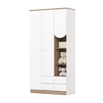 Guarda-Roupa Infantil Magia 3 Portas 2 Gavetas Branco/Jequitibá Hp - Henn
