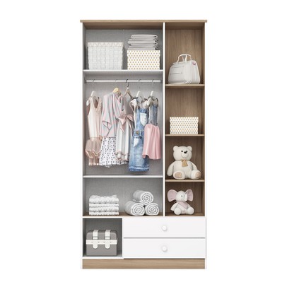 Guarda-Roupa Infantil Magia 3 Portas 2 Gavetas Branco/Jequitibá Hp - Henn