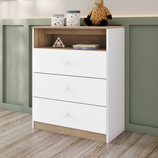 Cômoda de Bebê Magia 3 Gavetas Branco/Jequitibá Hp - Henn