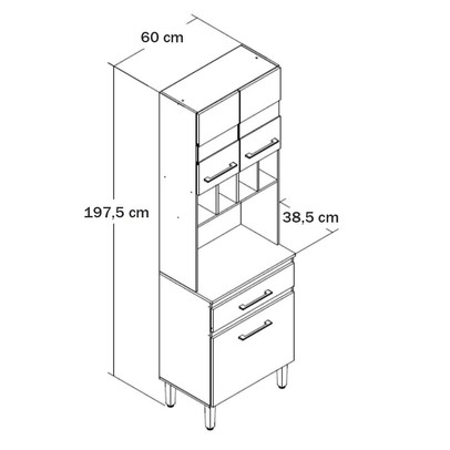 Paneleiro 3 Portas 1 Gaveta com Vidro Co4211 Ipê/Cristalo/Petra - Decibal