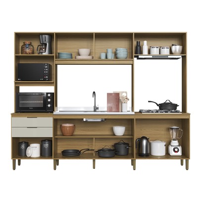 Cozinha Completa 8 Portas 2 Gavetas Co2823 Ipê/Cristalo - Decibal