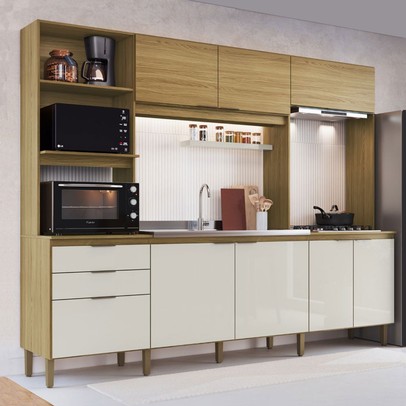 Cozinha Completa 8 Portas 2 Gavetas Co2823 Ipê/Cristalo - Decibal