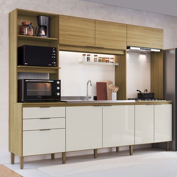 Cozinha Completa 8 Portas 2 Gavetas Co2823 Ipê/Cristalo - Decibal