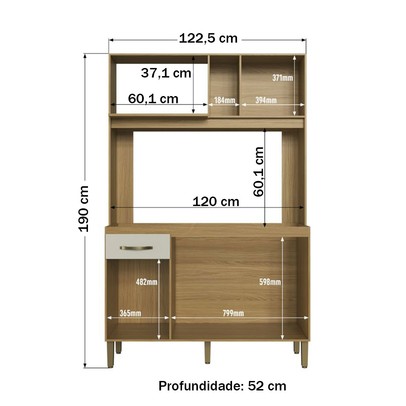 Cozinha Compacta 4 Portas 1 Gaveta Co1202 Ipê/Cristalo - Decibal