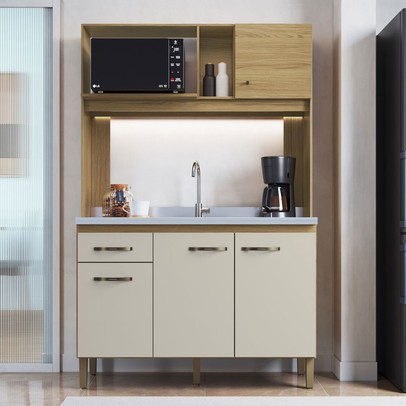 Cozinha Compacta 4 Portas 1 Gaveta Co1202 Ipê/Cristalo - Decibal