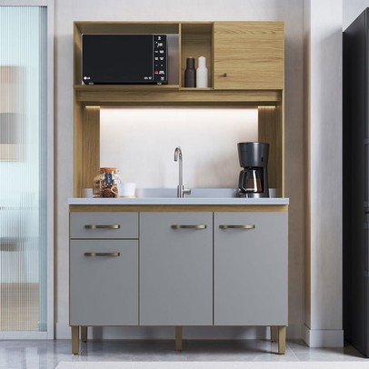 Cozinha Compacta 4 Portas 1 Gaveta Co1202 Ipê/Griseo - Decibal