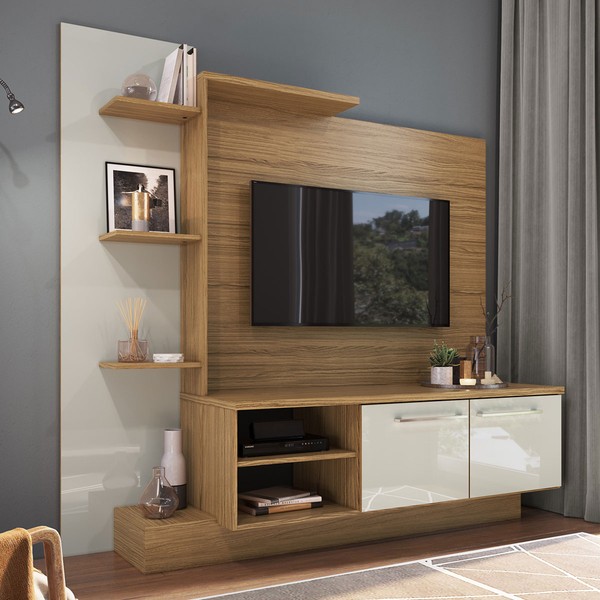Estante para TV Até 52 Polegadas 2 Portas Es110 Naturalle/Cristalo - Decibal Móveis