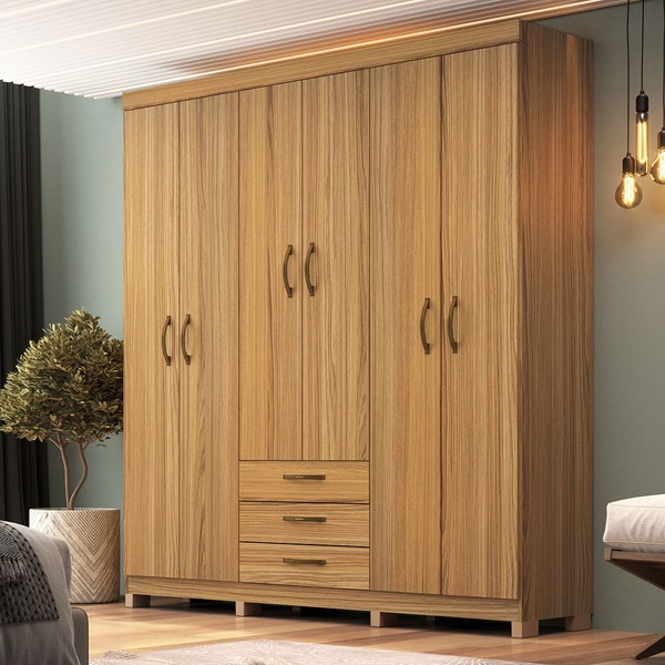 Guarda-Roupa Casal Rp3637 6 Portas 3 Gavetas Ipê - Decibal