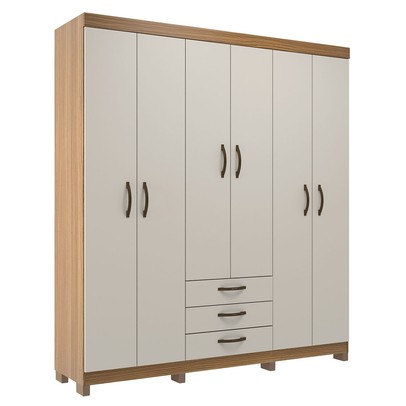 Guarda-Roupa Casal Rp3637 6 Portas 3 Gavetas Ipê/Cristalo - Decibal