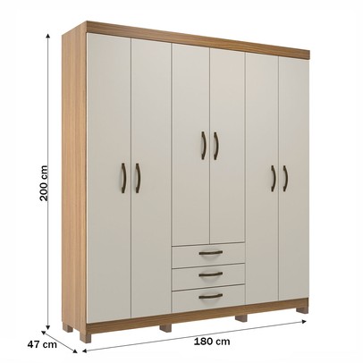 Guarda-Roupa Casal Rp3637 6 Portas 3 Gavetas Ipê/Cristalo - Decibal