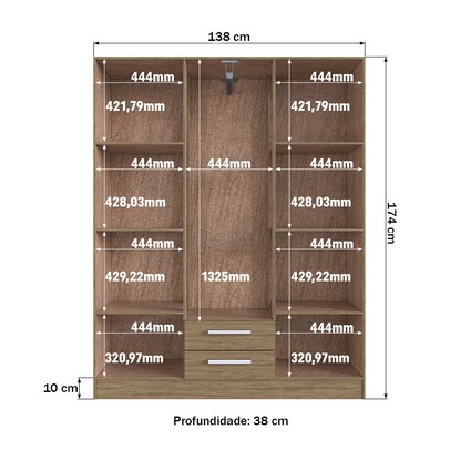 Guarda-Roupa Casal 6 Portas 2 Gavetas Rp1620 Wood  - Decibal