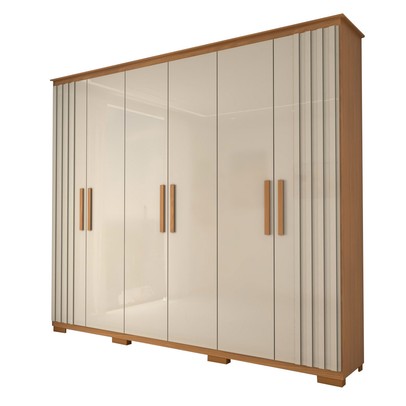 Guarda-Roupa Casal Hiara 6 Portas Bater 4 Gavetas Nature/Off White - Panorama Móveis