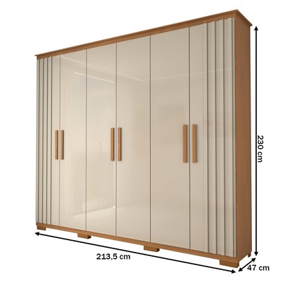 Guarda-Roupa Casal Hiara 6 Portas Bater 4 Gavetas Nature/Off White - Panorama Móveis