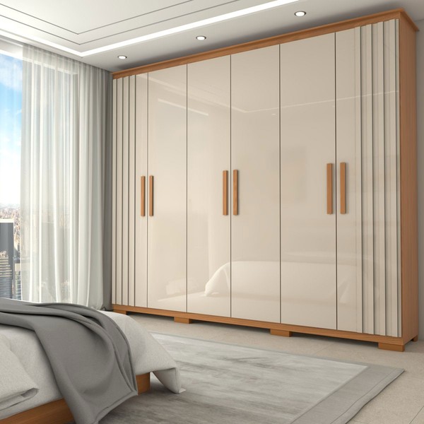 Guarda-Roupa Casal Hiara 6 Portas Bater 4 Gavetas Nature/Off White - Panorama Móveis