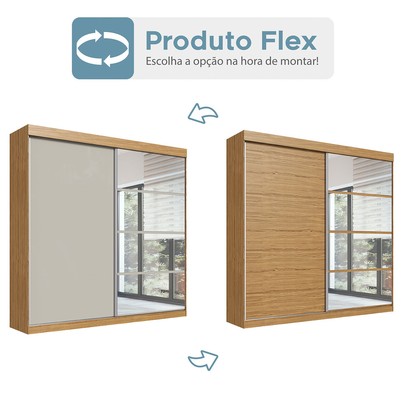 Guarda-Roupa 2 Portas 4 Gavetas com Espelho Rp5240 Flex Naturalle/Cristalo - Decibal