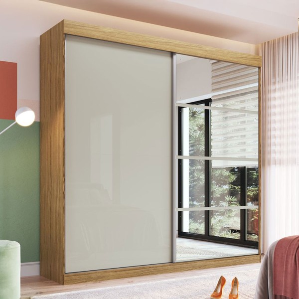 Guarda-Roupa 2 Portas 4 Gavetas com Espelho Rp5240 Flex Naturalle/Cristalo - Decibal