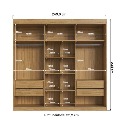Guarda-Roupa 2 Portas 4 Gavetas com Espelho Rp5240 Flex Naturalle/Cristalo - Decibal