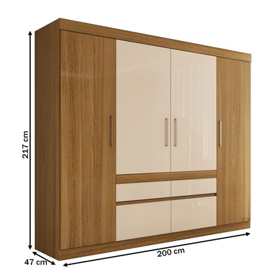 Guarda-Roupa Casal Pandora 4 Portas 4 Gavetas Amêndola Touch/Off White - Panorama Móveis
