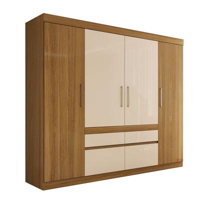 Guarda-Roupa Casal Pandora 4 Portas 4 Gavetas Amêndola Touch/Off White - Panorama Móveis