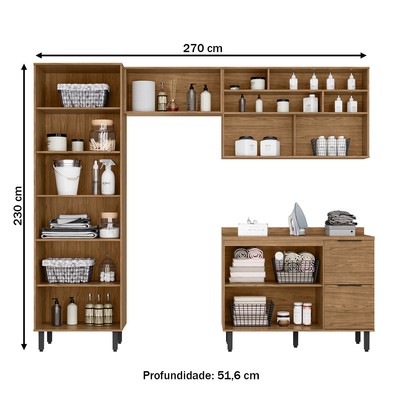 Lavanderia Completa Toscana 6 Portas 3 Gavetas 100% Mdf Freijó - Mx Móveis