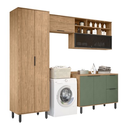 Lavanderia Completa Toscana 6 Portas 3 Gavetas 100% Mdf Freijó/Jade - Mx Móveis