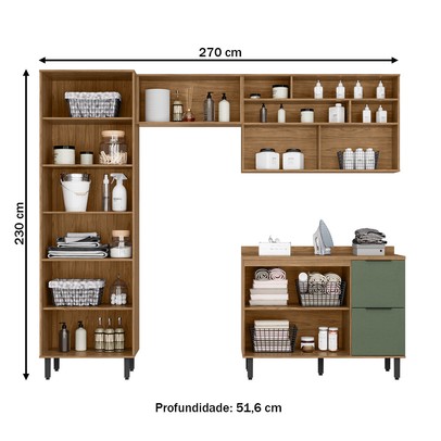 Lavanderia Completa Toscana 6 Portas 3 Gavetas 100% Mdf Freijó/Jade - Mx Móveis