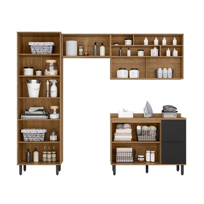 Lavanderia Completa Toscana 6 Portas 3 Gavetas 100% Mdf Freijó/Nero - Mx Móveis