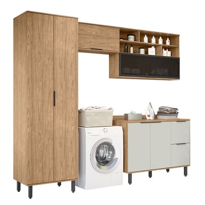 Lavanderia Completa Toscana 6 Portas 3 Gavetas 100% Mdf Freijó/Off White - Mx Móveis
