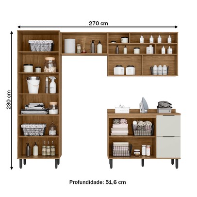 Lavanderia Completa Toscana 6 Portas 3 Gavetas 100% Mdf Freijó/Off White - Mx Móveis