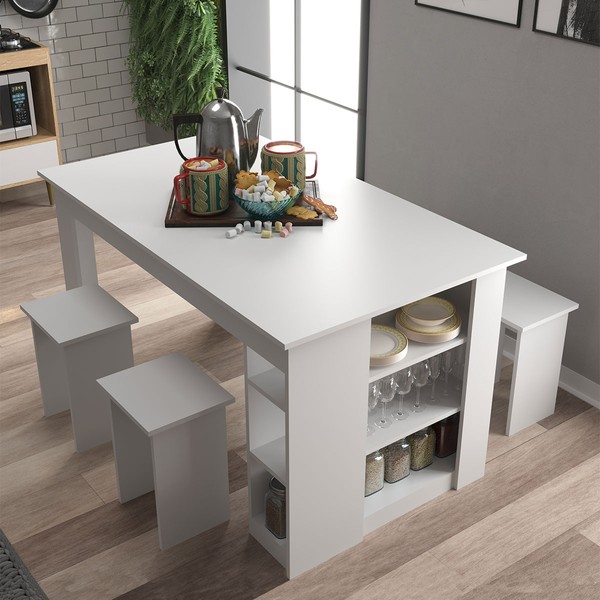 Mesa de Jantar 4 Lugares Esmeralda Branco  - Deibe Móveis