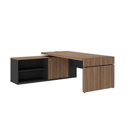 Mesa para Escritório Diretoria Tamburato Connect 2 Portas Nogal/Preto - Artany Móveis