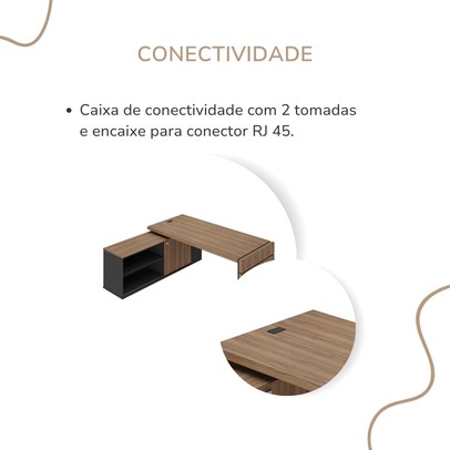 Mesa para Escritório Diretoria Tamburato Connect 2 Portas Nogal/Preto - Artany Móveis