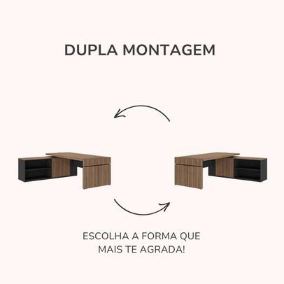 Mesa para Escritório Diretoria Tamburato Connect 2 Portas Nogal/Preto - Artany Móveis