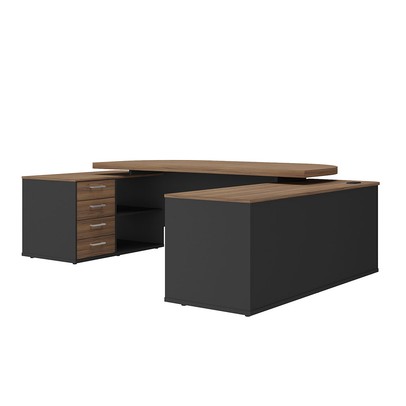 Mesa para Escritório Tamburato Presidente 2 Portas 4 Gavetas Nogal/Preto - Artany Móveis