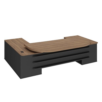 Mesa para Escritório Tamburato Presidente 2 Portas 4 Gavetas Nogal/Preto - Artany Móveis