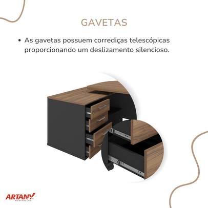 Mesa para Escritório Tamburato Presidente 2 Portas 4 Gavetas Nogal/Preto - Artany Móveis