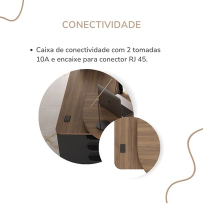 Mesa para Escritório Tamburato Presidente 2 Portas 4 Gavetas Nogal/Preto - Artany Móveis