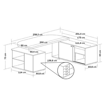 Mesa para Escritório Tamburato Presidente 2 Portas 4 Gavetas Nogal/Preto - Artany Móveis