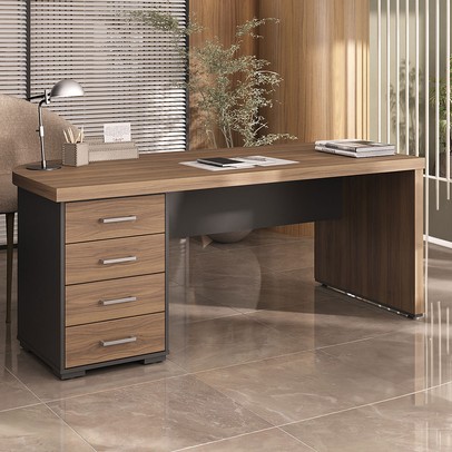 Mesa para Escritório Tamburato 4 Gavetas Nogal/Preto 6127 - Artany Móveis