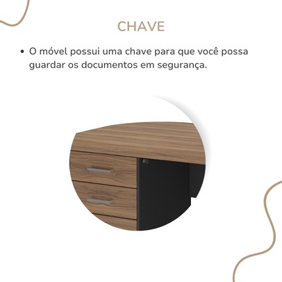Mesa para Escritório Tamburato 4 Gavetas Nogal/Preto 6127 - Artany Móveis
