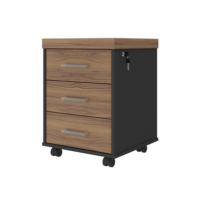 Gaveteiro Tamburato 3 Gavetas Nogal/Preto - Artany Móveis