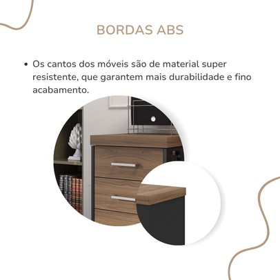 Gaveteiro Tamburato 3 Gavetas Nogal/Preto - Artany Móveis