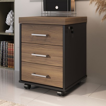 Gaveteiro Tamburato 3 Gavetas Nogal/Preto - Artany Móveis