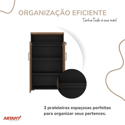 Armário para Escritório Tamburato 2 Portas Nogal/Preto - Artany Móveis