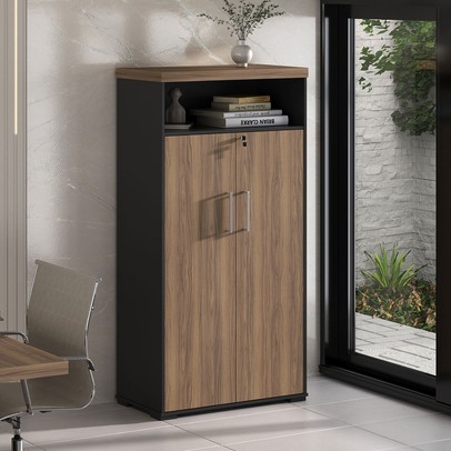 Armário para Escritório Tamburato 2 Portas Nogal/Preto - Artany Móveis
